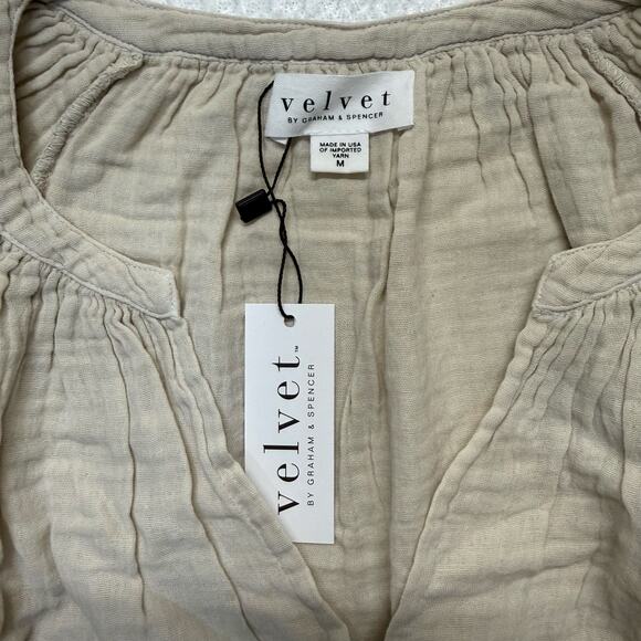 Velvet by Graham & Spencer Jamie Dress Women’s Medium Sand Cotton Gauze NWT - Picture 2 of 12